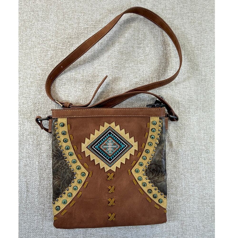 Montana West Women's Brown Faux Leather Southwest Crossbody Purse Bag Western